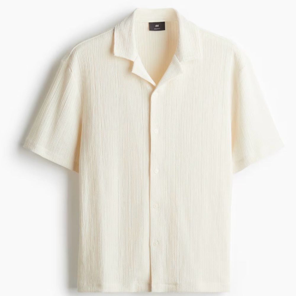 H&M Regular Fit Crinkled Resort Shirt Cream Button Up